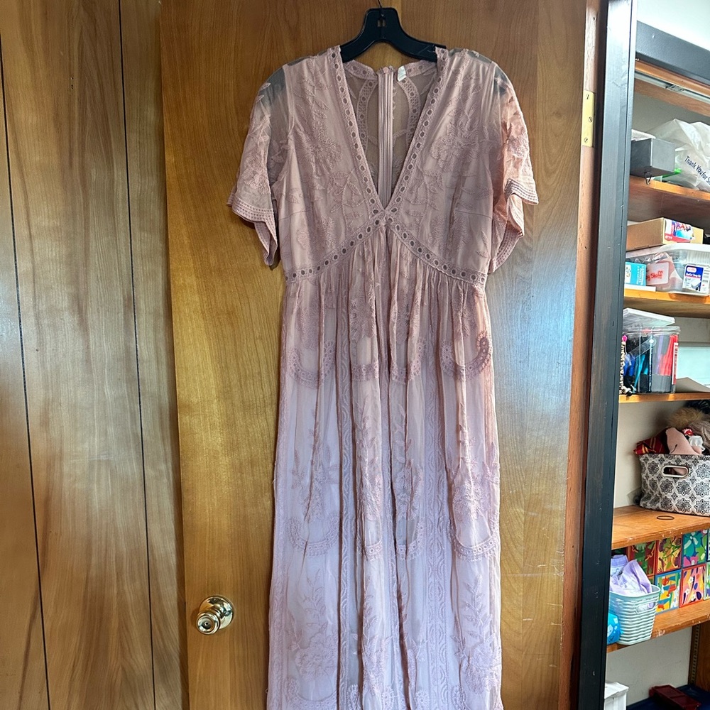 Pinkblush Dusty Pink Maxi Dress with Lace Detail